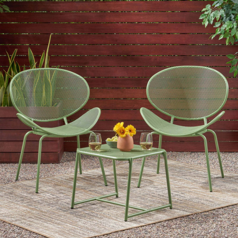 Modern Outdoor Chat Set With Curvaceous Chairs And Mesh Seating For Elegant Relaxation, Green