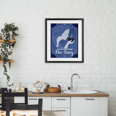 Good Morning Da-ling Coffee Framed Print Under Glass, design by Lori Mosley