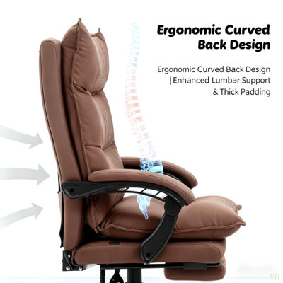 Luxurious  Leather Office Recliner Chair With Footrest - Adjustable& Perfect For Home Office Relaxation