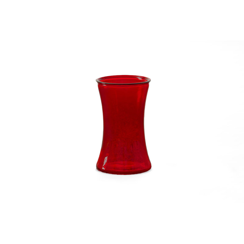 Vase en verre rose, H 3 po x l 3 po x P 8,5 po, Rouge