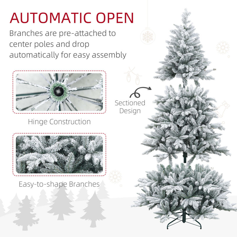 Arbre de Noël artificiel enneigé 7 pi avec 1401 pointes, base en métal pliable