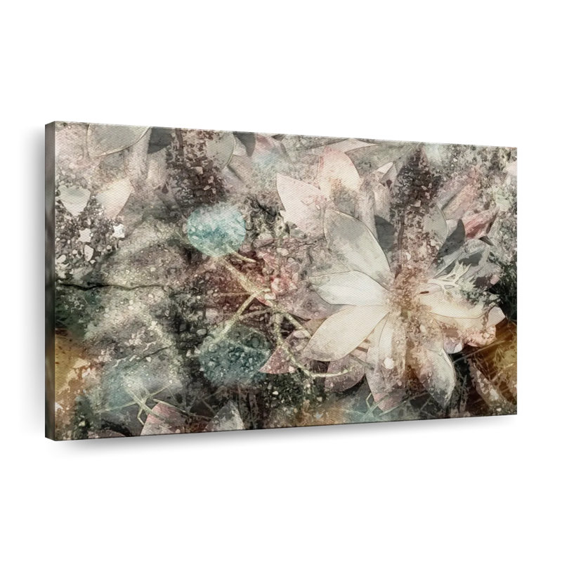 Fleur abstraite, éléments floraux abstraits sur toile, H 20 po x l 30 po x P 1,25 po