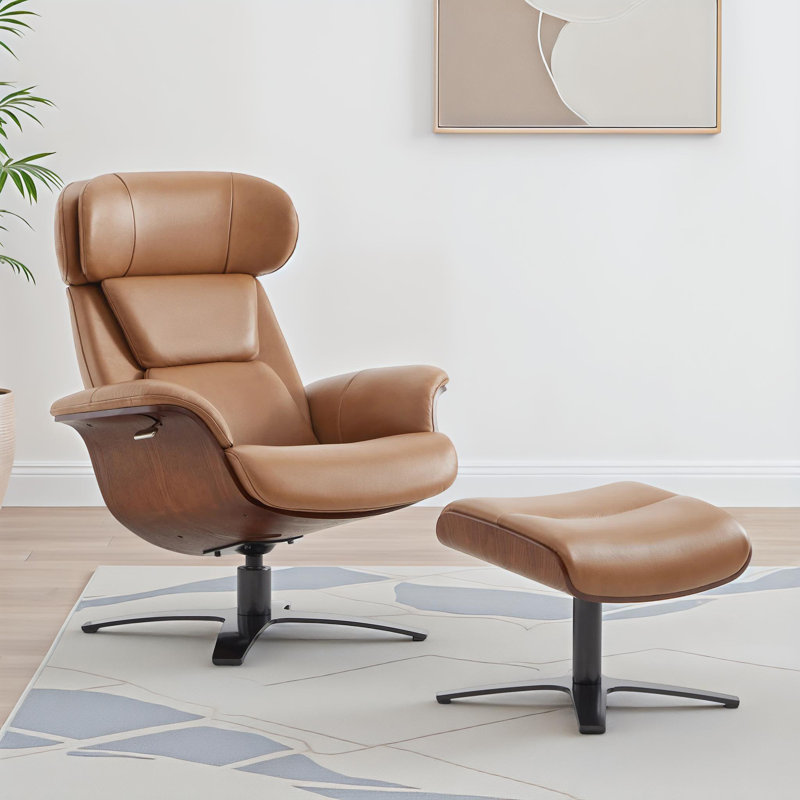 Blagorodna Swivel Recliner, Saddle Brown Pebbled Genuine Leather