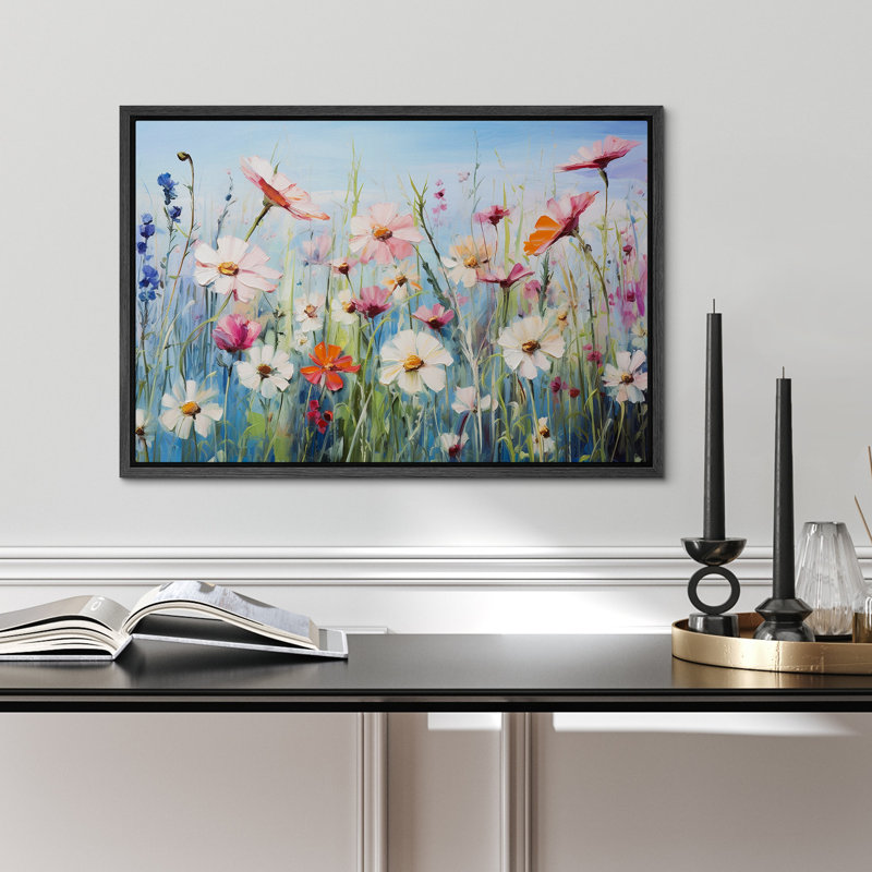«Vibrant Wildflower Bright Colorful Wild Flowers Daisy Garden Floral and Botanical», reproduction d'art sur toile encadrée
