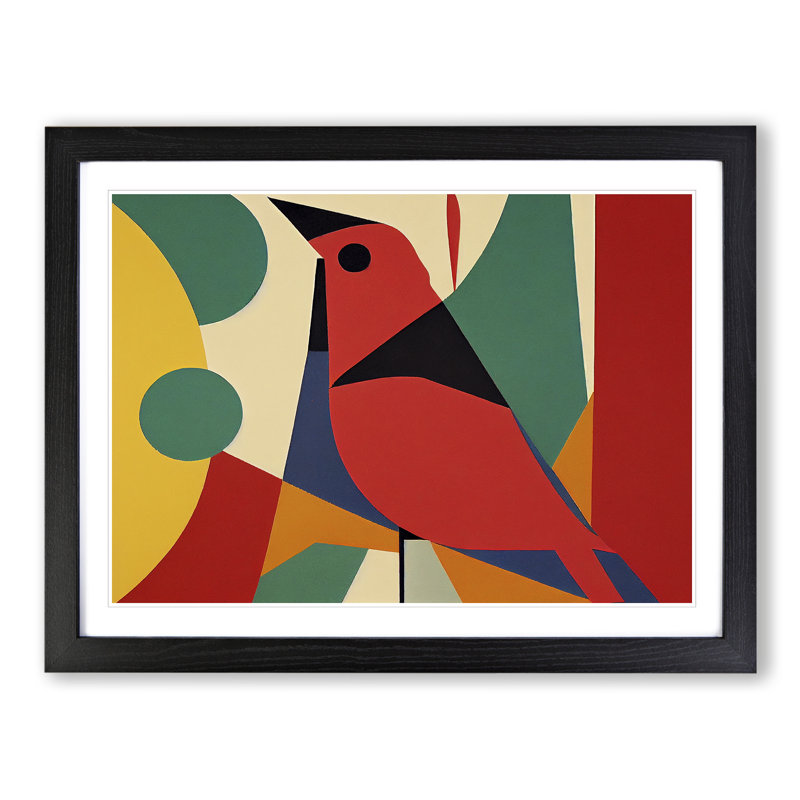 Cardinal Bird Abstract Vol.1 - Framed Print, 34cm H x 46cm W x 2cm D, Black