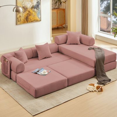 L-Shaped Corduroy Sectional Sofa with Side Pocket