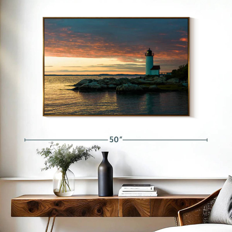 Coucher de soleil sur le phare d'Annisquam, Cadre flottant doré, 40 po x 27 po