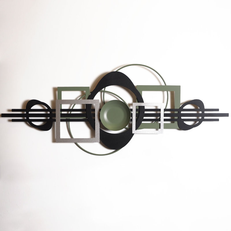Harmony 39" Black Green Silver Geometric Metal Wall Art