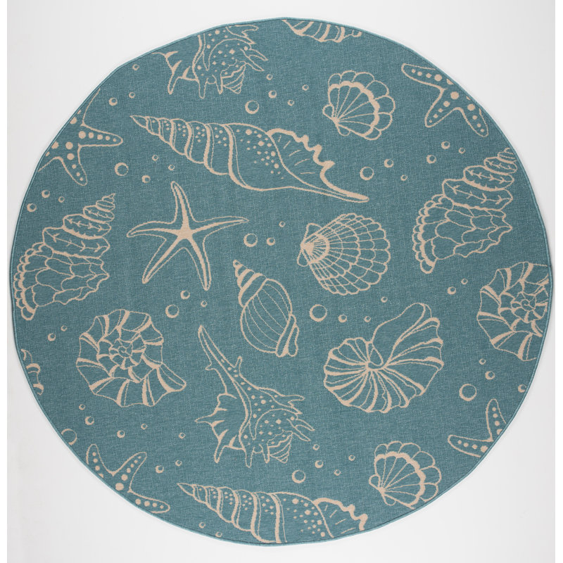 Tapis intérieur / extérieur bleu Hollar Shells, Rond 6 pi 7 po