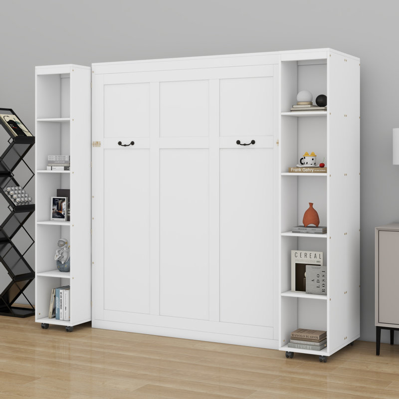 Lit escamotable mural Murphy avec portes de rangement, Blanc