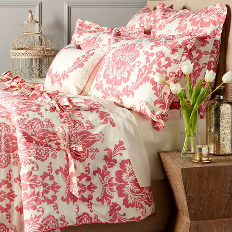 Housse de couette Dacian Traditional, Housse de couette simple, Corail / blanc