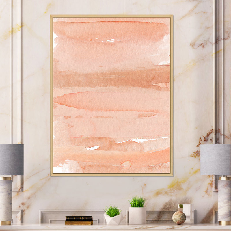 Impression abstraite rose et orange - reproduction sur toile, Cadre flottant brun, H 32 po x l 24 po x P 1 po