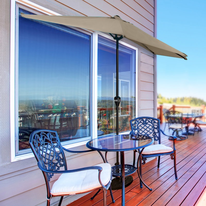 Summertime Umbrellas 3 Half Umbrella Outdoor Patio Shade - 9' Patio Umbrella with Easy Crank - Small Canopy for Balcony, Table, or Deck by Pure Garden
