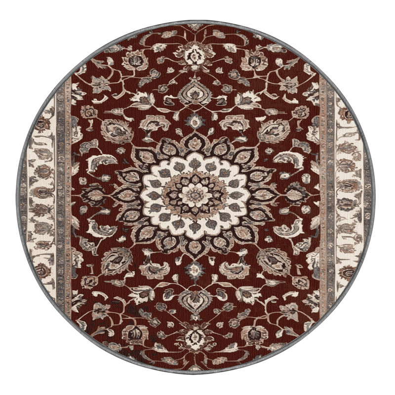 Tapis persan gris lavable à la machine, Rond 5 pi