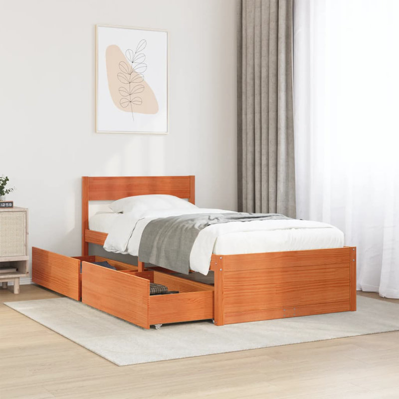 Losurdo Solid Wood Bed, Wax Brown, UK Small Single - DE 75 x 190 cm