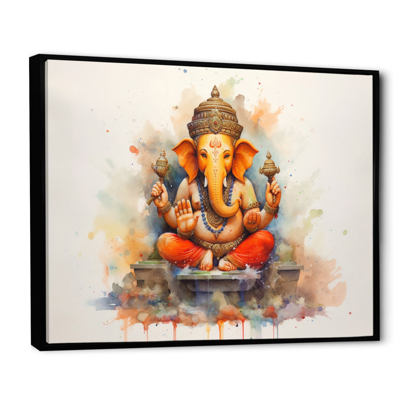 Éléphant vibrant d'Hinduisim II, H 16 po x l 32 po x P 1 po, Cadre flottant noir