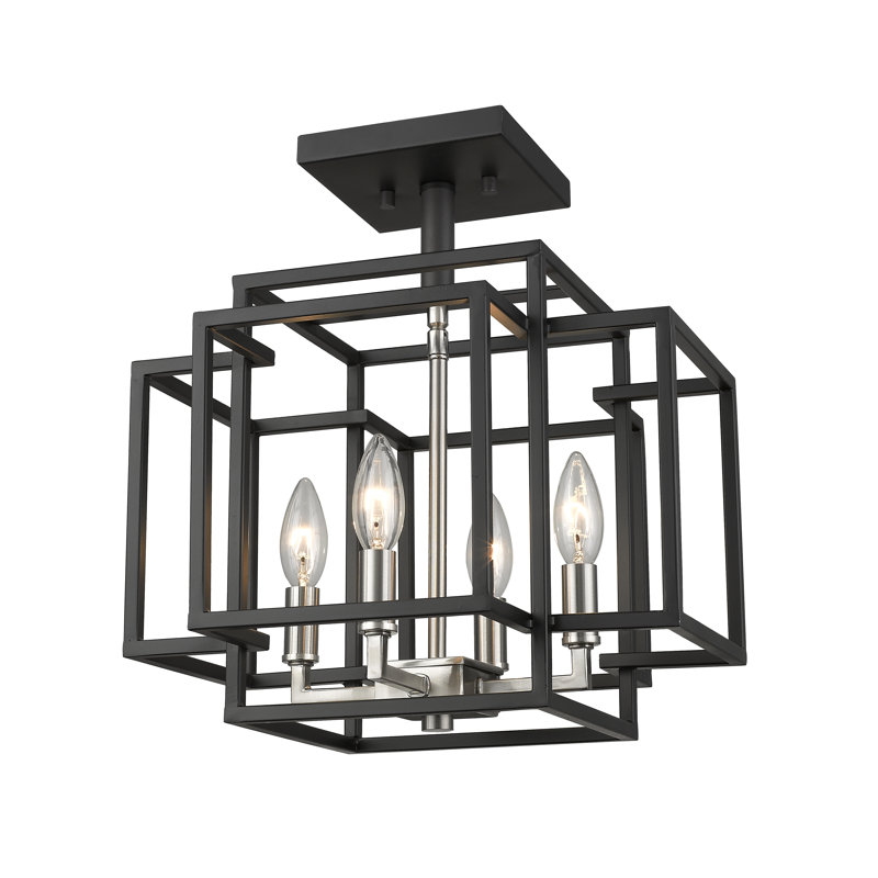 Plafonnier semi-encastré 14 po à 4 lumières Orona, Noir / Nickel Brossé