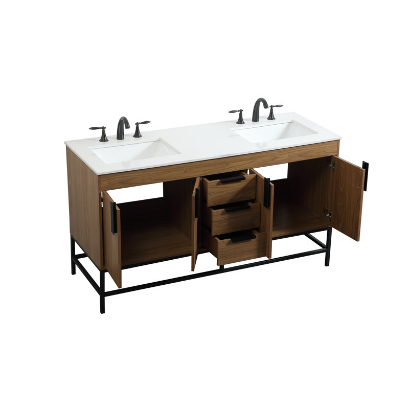 Ensemble de meuble-lavabo double 60 po Eugene, Noyer brun