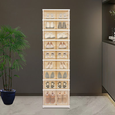 9-Tier Foldable Rectangular Freestanding Shoe Cabinet With Wheels