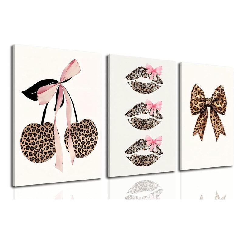 Ensemble de 3 impressions sur toile Leopard Bow