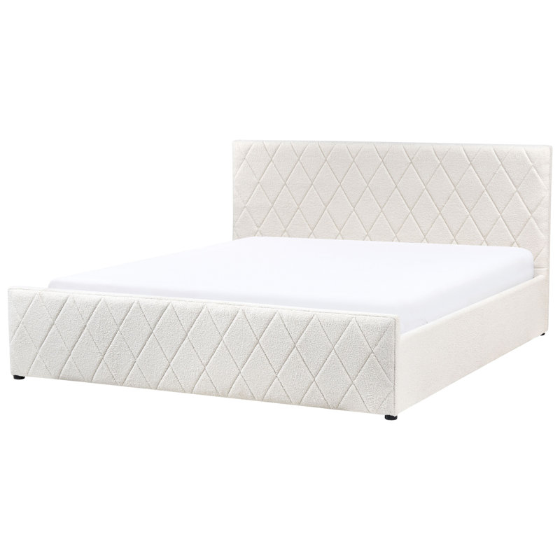 Ottoman Bed Boucle ROCHEFORT Off-White, Super King (190 x 214 cm)
