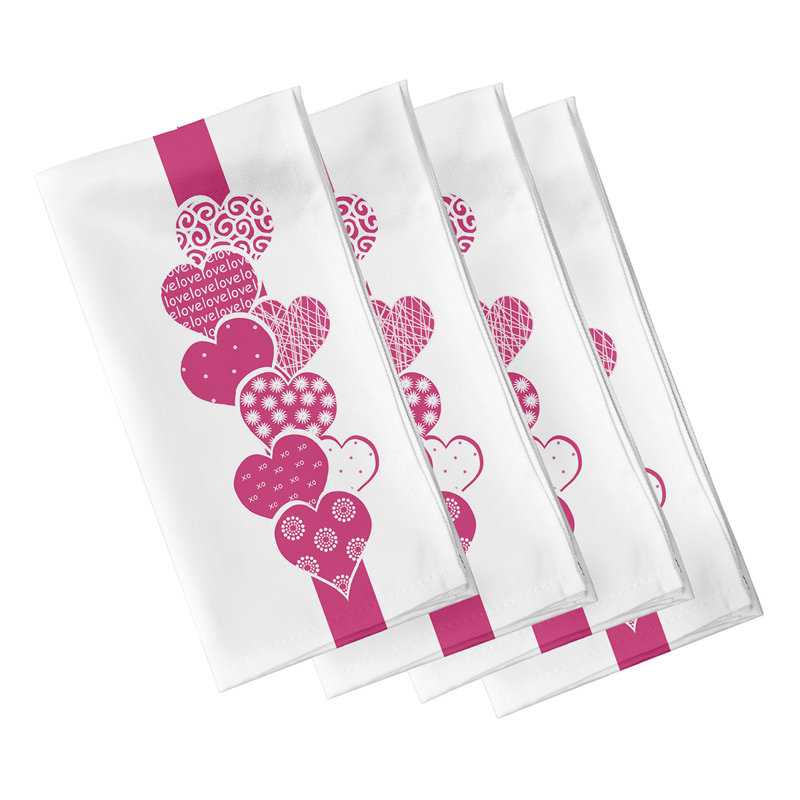 Ensemble de serviettes 4 pièces Saint-Valentin, L 18 po x L 18 po, Fuchsia