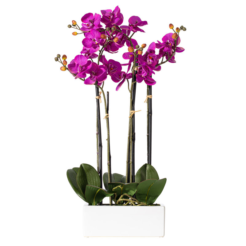 21" Purple Faux Orchid in White Ceramic Pot