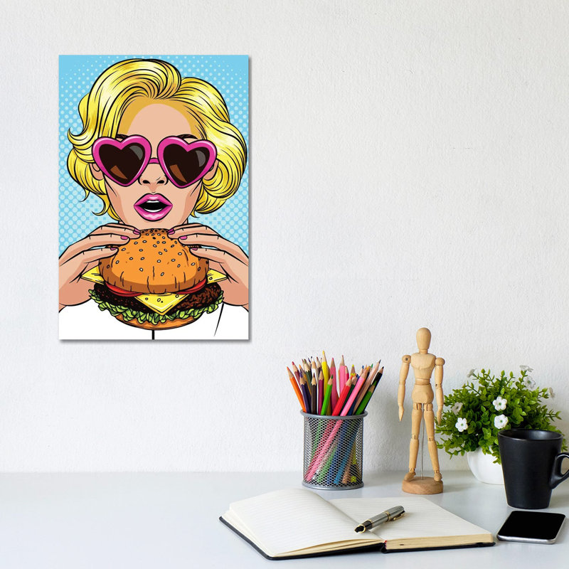 Blonde With A Hamburger by Art Mirano - Wrapped Canvas Gallery-Wrapped Canvas Giclée, 30.48 cm H x 20.32 cm W