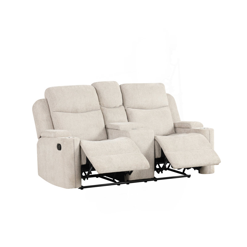 Causeuse en chenille gris clair avec console