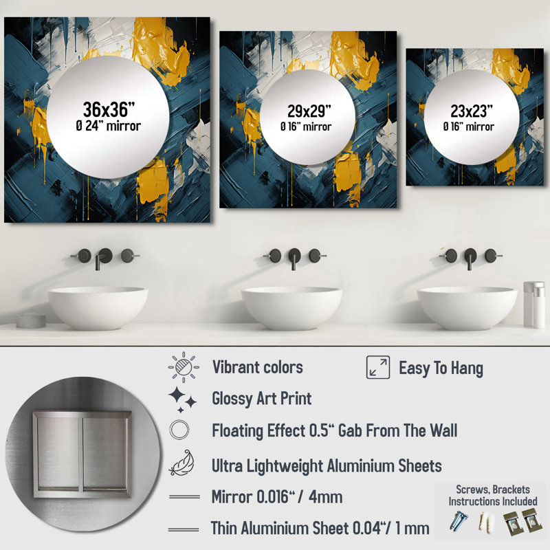 Gibbeon - Miroir carré abstrait mural pour chambre à coucher, 29 po x 29 po