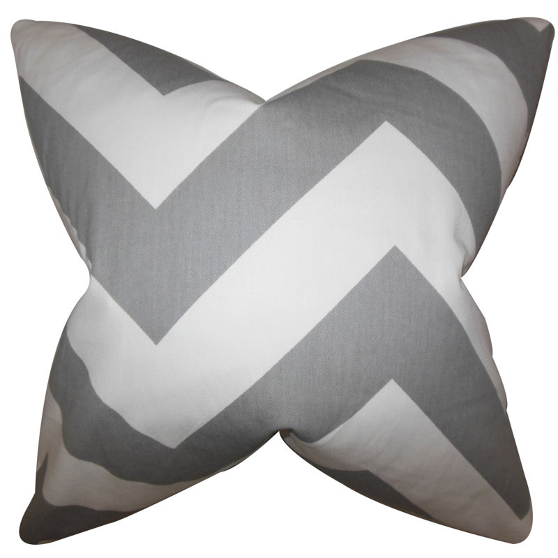 Chevron Cotton Reversible Throw Pillow, Light Gray, 22" x 22"