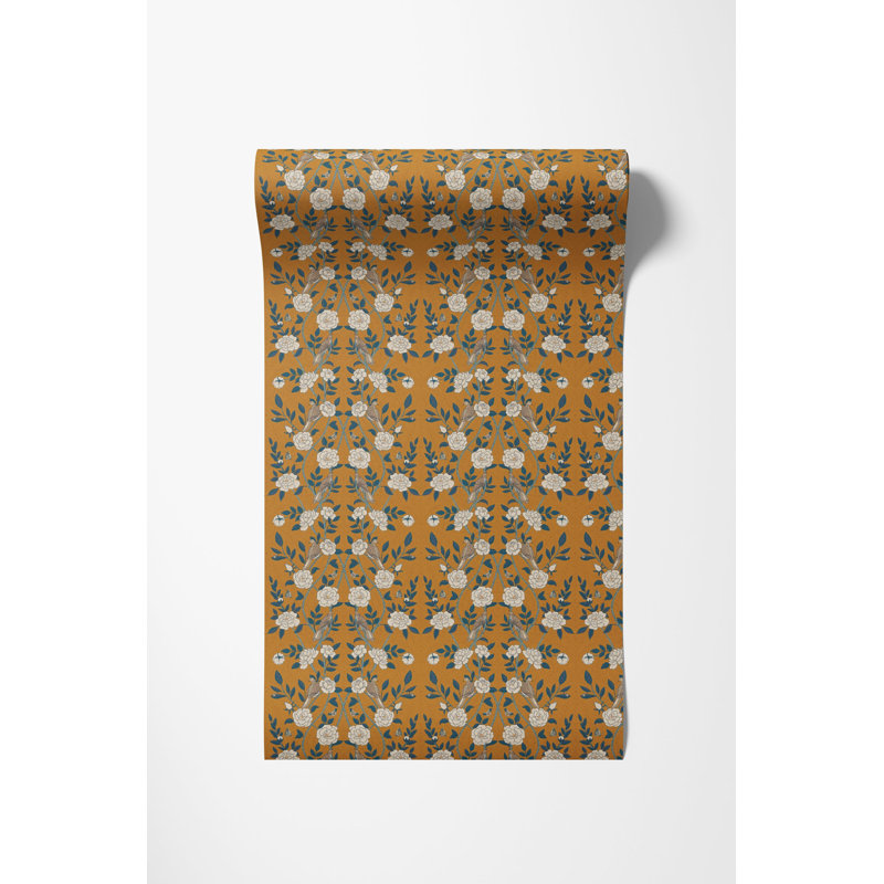 Papier peint doré à motif floral, H 125 po x l 25 po, papier pré-collé, H 125 po, Papier pré-collé