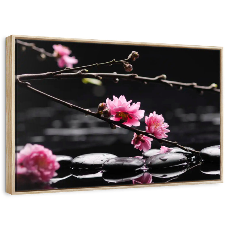 Cerisier en fleurs, Cadre flottant en bois naturel, 46 po x 31 po