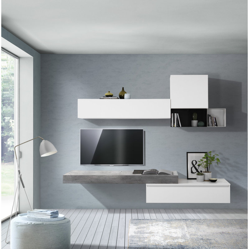 Evilynn Floating Shelf, Cement/White