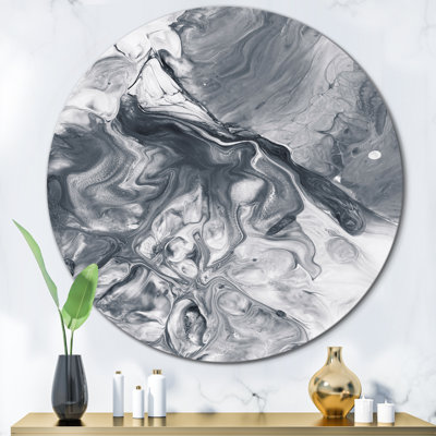Blanc et gris, vagues de marbre liquide - art mural moderne en cercle métallique