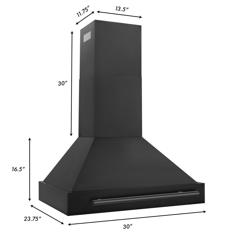 ZLINE 30" Black Stainless Steel Range Hood with Black Stainless Steel Handle