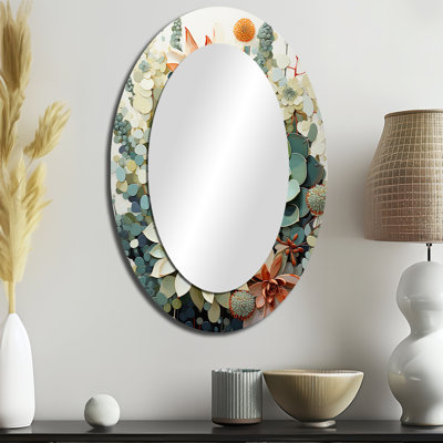 Miroir mural ovale vert et blanc