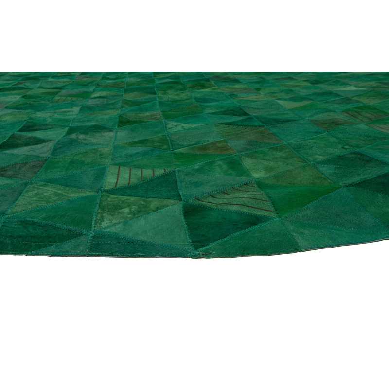 Trilogia Leather Geometric Area Rug in Emerald, Round 8'2"