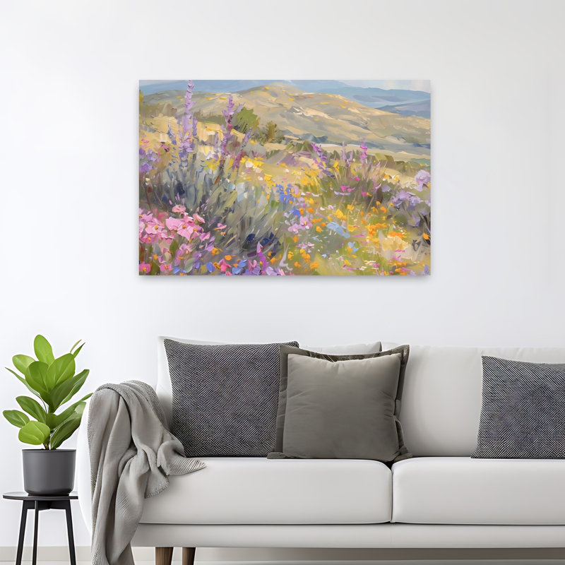 High High Flowers Contemporary Serene Tranquil Landscape Nature, art mural, H 32 po x l 48 po