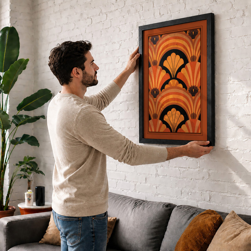 Geometric Fan Forms Art Deco - Print, Walnut, A1 - 84.1 x 59.4 cm