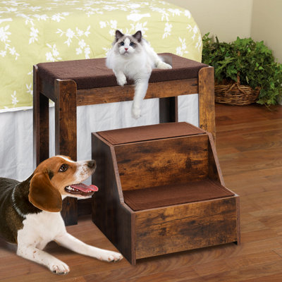 Multi-niveaux avec marche amovible pour chiens et chats - Perchoir intérieur en bois avec coussin et bloc-notes
