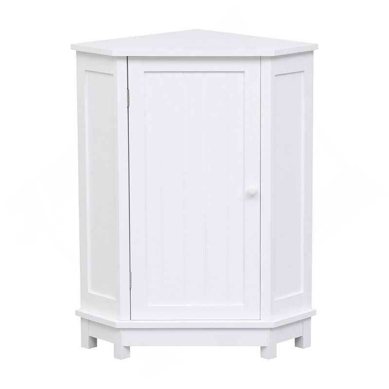 Bathroom Cabinet Triangle Corner Storage Cabinet With Adjustable Shelf Modern Style MDF Board, White
