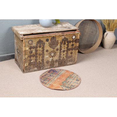 Superbe petit tapis turc en laine Anatolian vintage orange vif fait à la main pour votre entrée