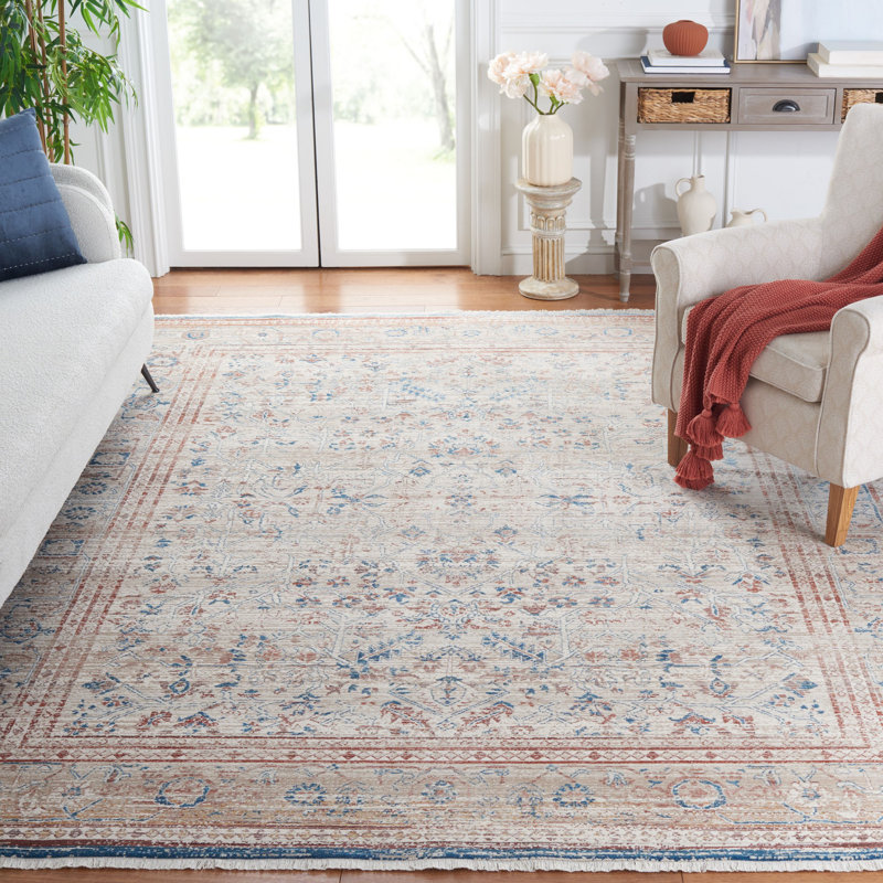 Tapis persan rétro beige / rouille 427, Rectangle 8 pi x 10 pi