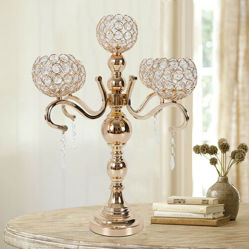 21.67'' H 5-Heads Crystal Tabletop Candelabra, Gold