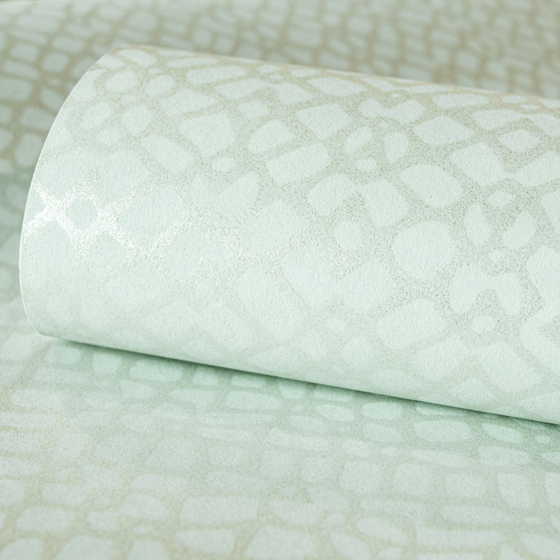 Slow Living Metallic Geometric Motif Wallpaper Roll, Frost Mint