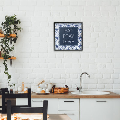 Eat Pray Love on Blue Florals Framed Giclee, design by Annie LaPoint