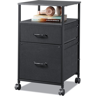 2 Drawer Mobile File Cabinet, Fabric Vertical Filing Cabinet With Open Storage Shelf,Rolling Printer Stand