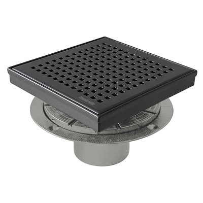 6 In. X 6 In. Stainless Steel Square Shower Drain With Square Pattern Surface And PVC Drain Base