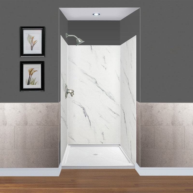 Paroi de douche à 3 panneaux l 48 po x P 36 po Expressions, H 72 po x l 36 po x P 36 po, Bianca